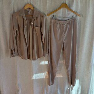 Vintage Taupe Minimalist Two-Piece Set | Allyson Whitmore Button Down + Pants